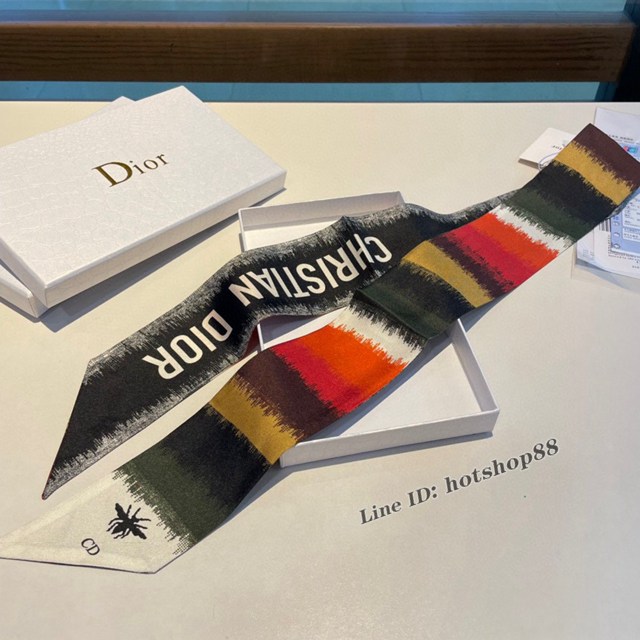 Dior專櫃新款迪奧雙面斜紋真絲束發帶飄帶款可當小圍巾綁頭髮綁手袋 mmyj1648